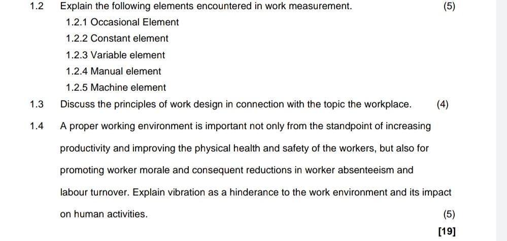 1.2 Explain the following elements encountered in
