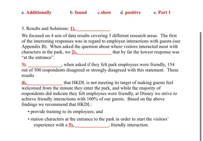 b. conducted c. expected d. Methodology e.