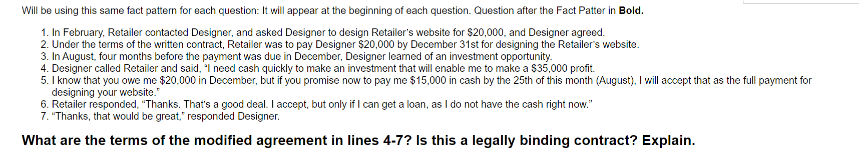 Will be using this same fact pattern for each