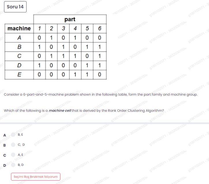 Soru 14 0102074-353 50102074362 20102071-365