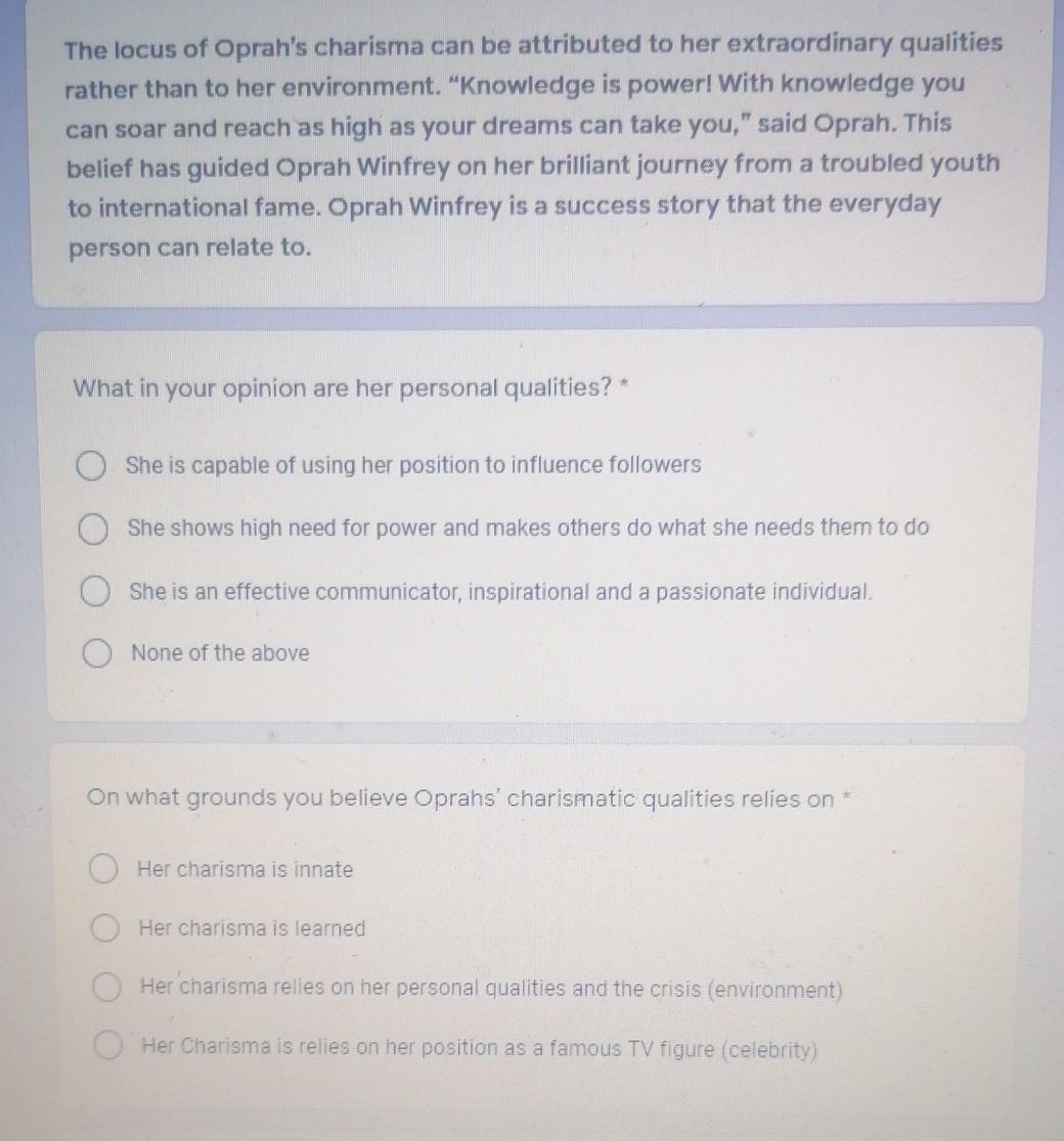 The locus of Oprah's charisma can be attributed