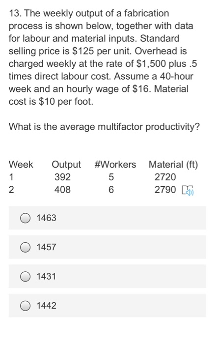 please is an exams 13. The weekly output of a