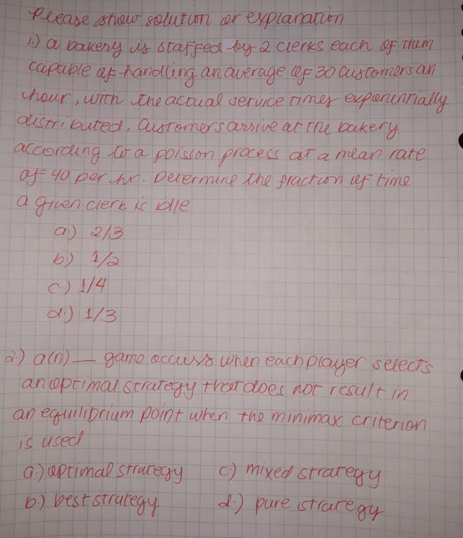 please show solution or explanation .) a bakery