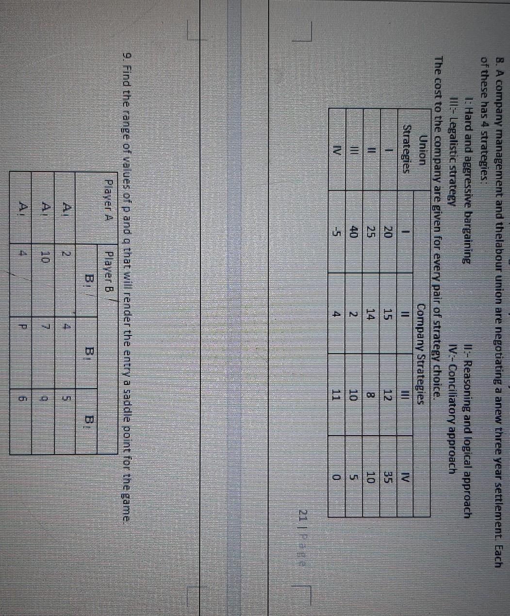 operation research 8. A company management and
