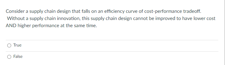 Consider a supply chain design that falls on an