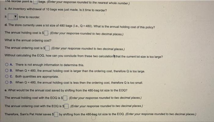 he store currently uses a lot size of 480 bags