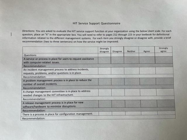 You are asked to evaluate the HIT service support