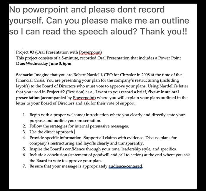 Please just post an outline so for a speech