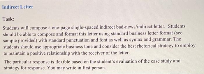please help, thank you Indirect Letter Task:
