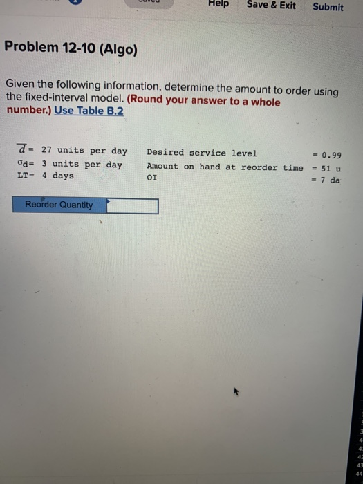 Problem 12-19 (Algo) Given this information: