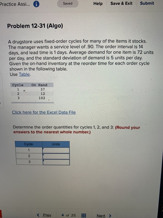 Problem 12-19 (Algo) Given this information: