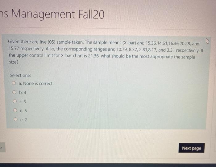 ns Management Fall20 Given there are five (05)