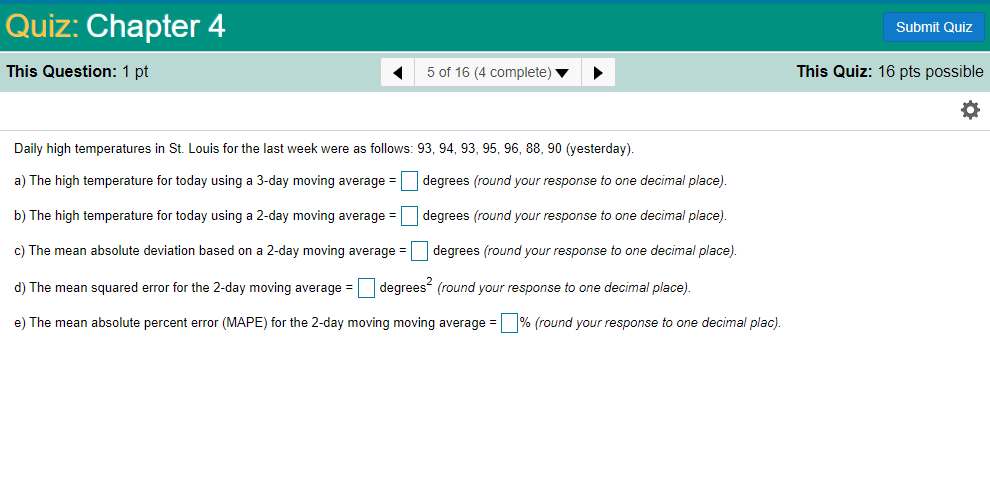 Quiz: Chapter 4 Submit Quiz This Question: 1 pt 5