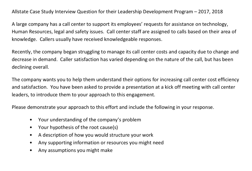 Allstate Case Study Interview Question for their