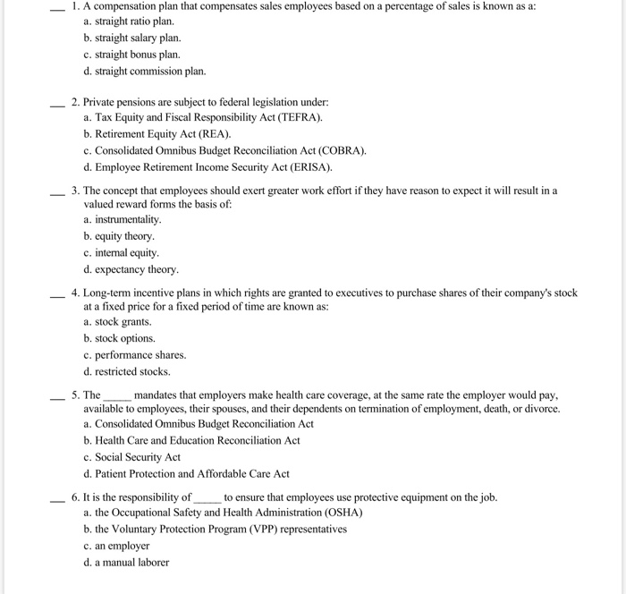 1. A compensation plan that compensates sales