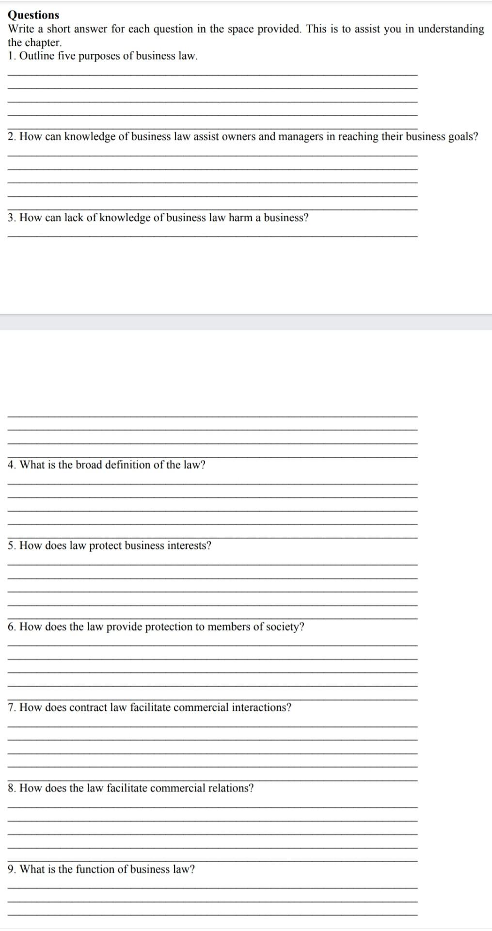 BUSINESS LAW ASAP Questions Write a short answer