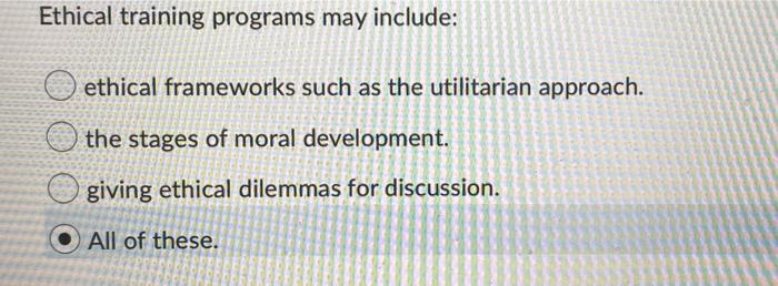 Ethical training programs may include: O ethical