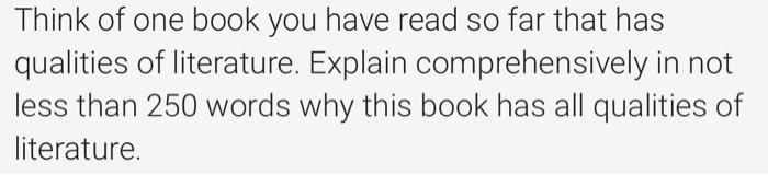 Think of one book you have read so far that has