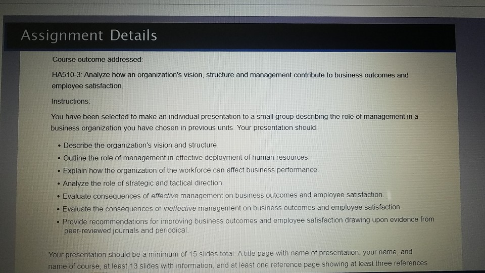 Assignment Details Course outcome addressed: