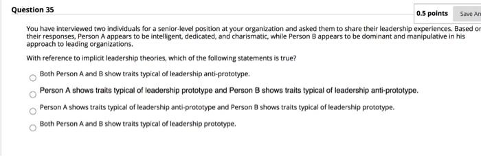 Question 35 0.5 points Save An You have