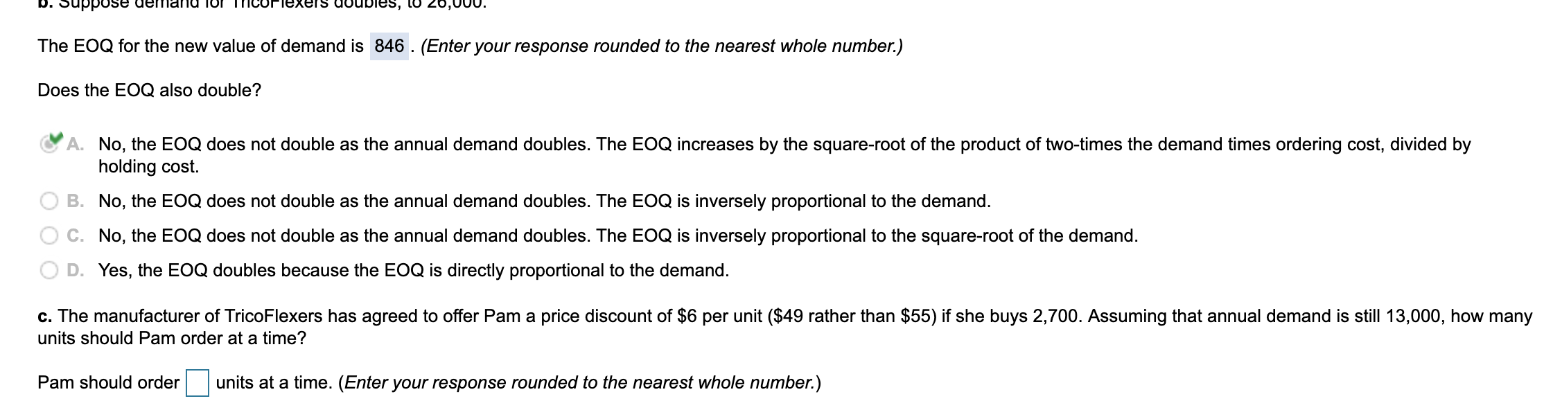 6. Suppose endnu IUI xers ubles, 10 The EOQ for