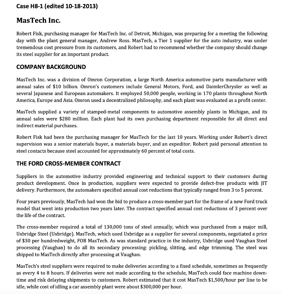 Case H8-1 (edited 10-18-2013) MasTech Inc. Robert