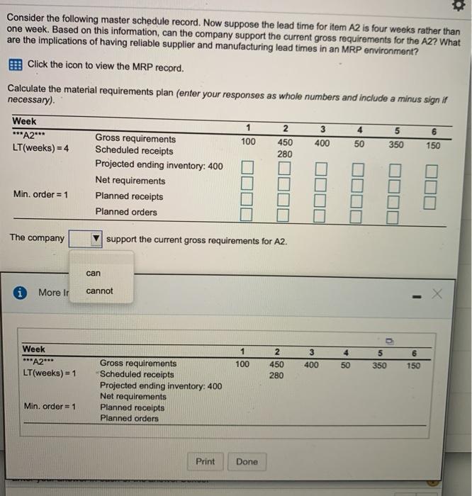 Consider the following master schedule record.