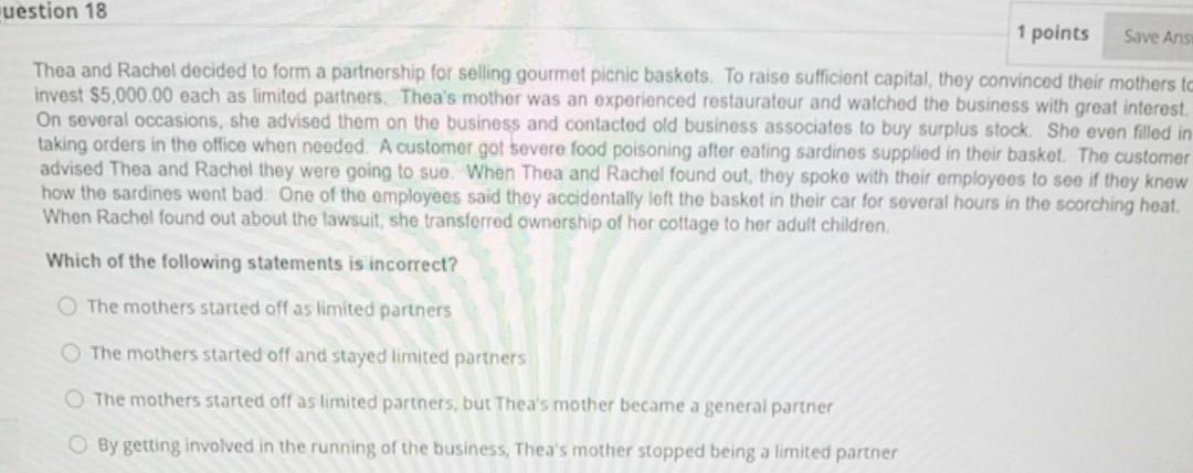 uestion 18 1 points Save Ans Thea and Rachel