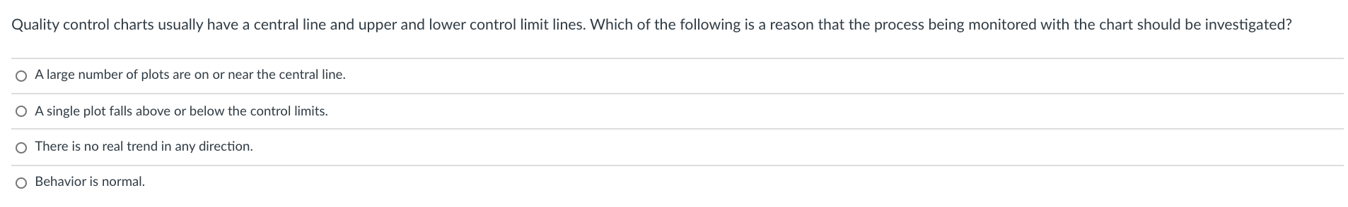 Quality control charts usually have a central