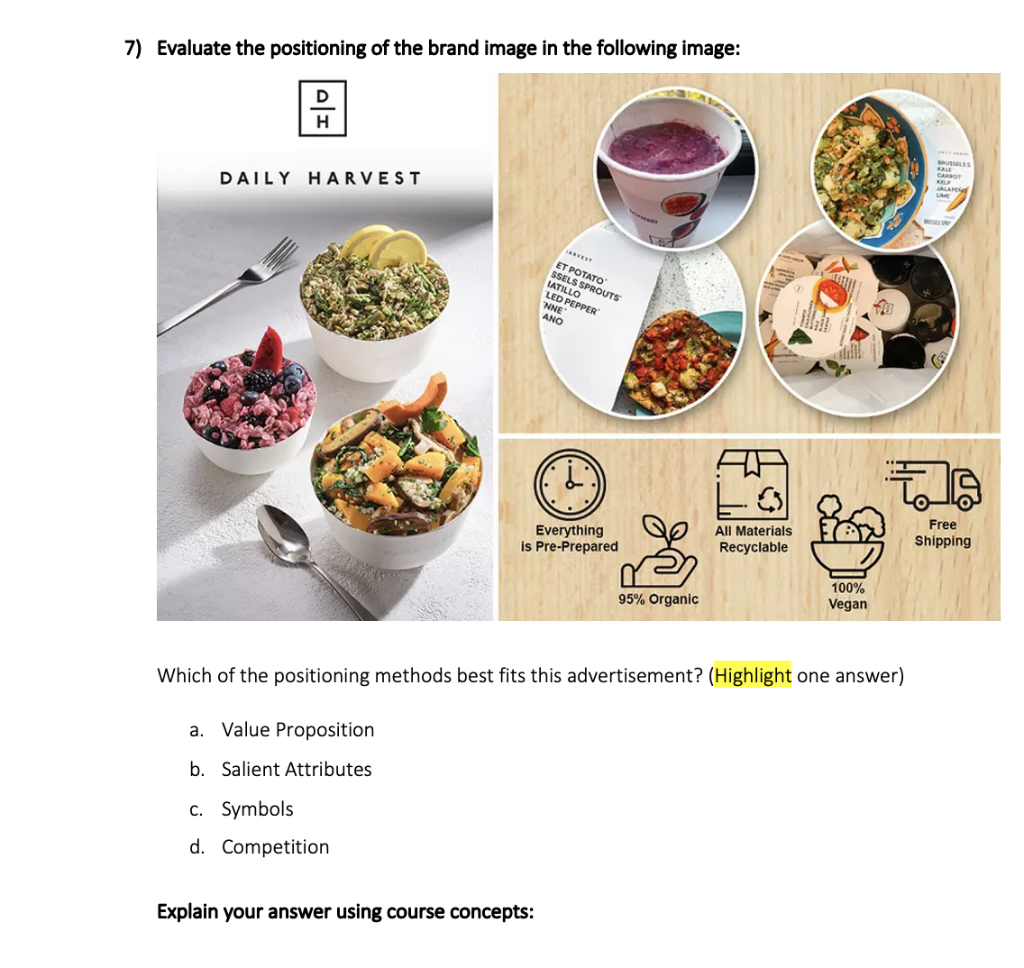 7) Evaluate the positioning of the brand image in