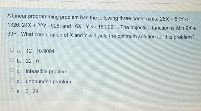 urgent!! A Linear programming problem has the