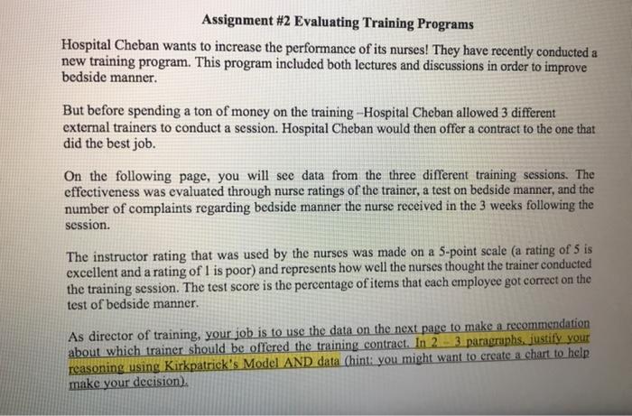 Assignment #2 Evaluating Training Programs