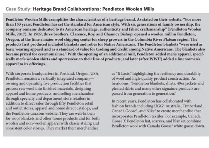 case study 1. Describe Pendleton Woolen Mills as