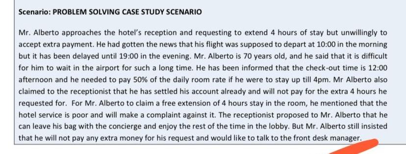 Scenario: PROBLEM-SOLVING CASE STUDY SCENARIO Mr.