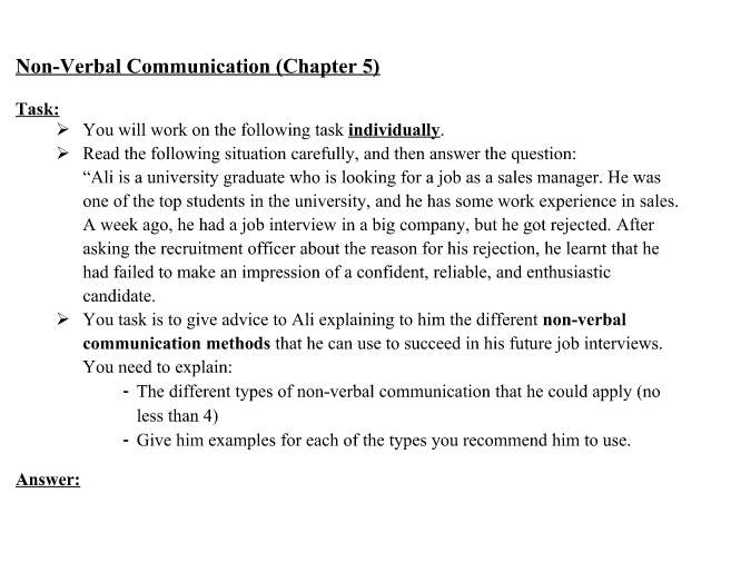 Non-Verbal Communication (Chapter 5) Task: You
