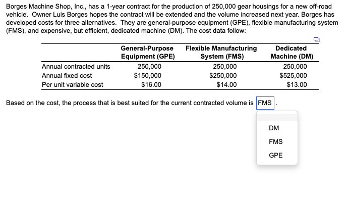 Borges Machine Shop, Inc., has a 1-year contract