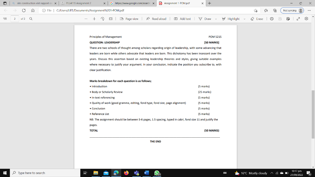 Principles of Management POM 5215 QUESTION: