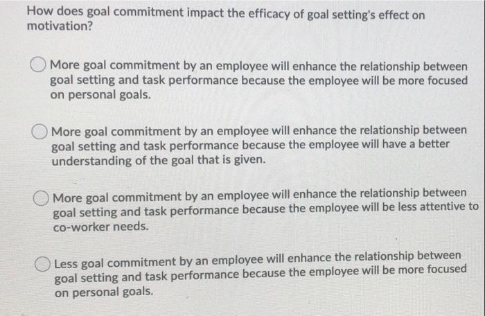 How does goal commitment impact the efficacy of