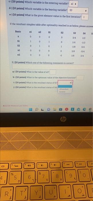 solve quick If the resultant simplex table after