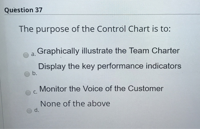 Question 37 The purpose of the Control Chart is
