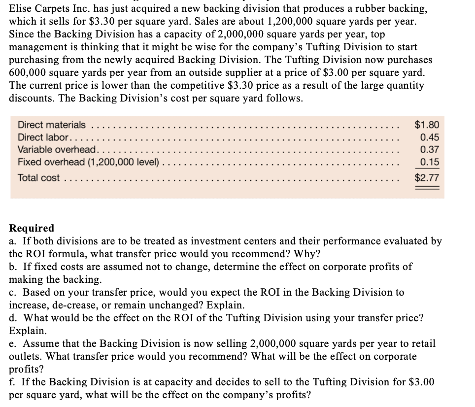 Elise Carpets Inc. has just acquired a new