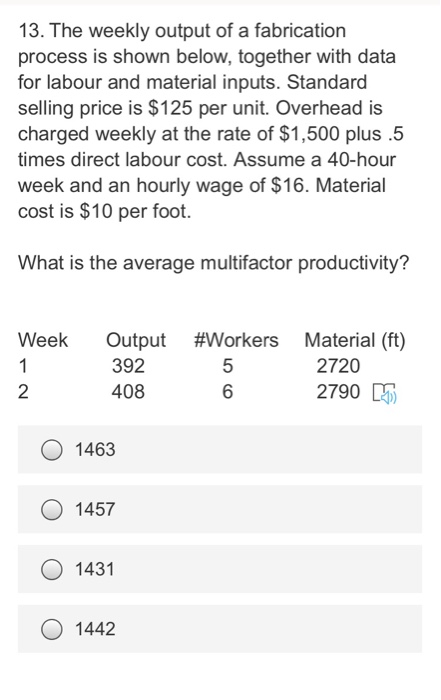 please is an exams 13. The weekly output of a
