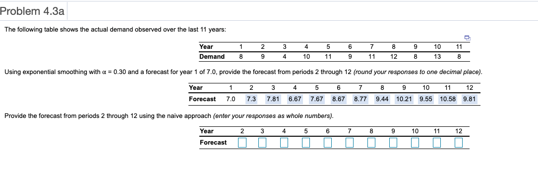 Problem 4.3a The following table shows the actual