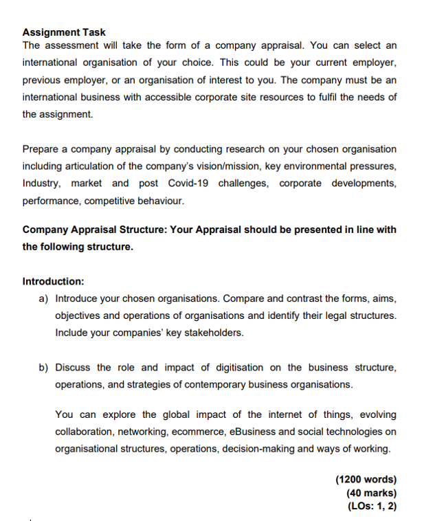 Assignment Task The assessment will take the form