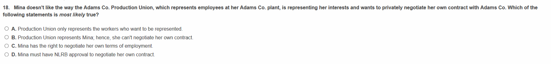 18. Mina doesn't like the way the Adams Co.