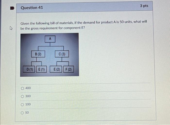 Given the following bill of materials, if the