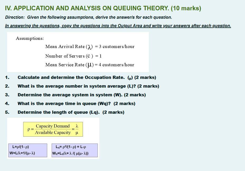 IV. APPLICATION AND ANALYSIS ON QUEUING THEORY.