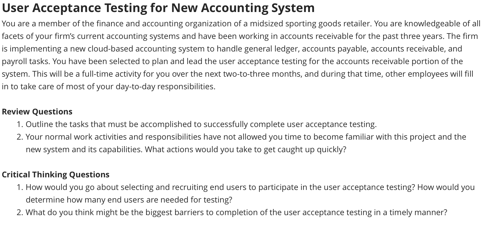 User Acceptance Testing for New Accounting System