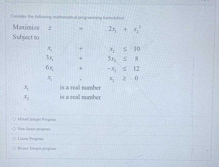 Consider the following mathematical programming