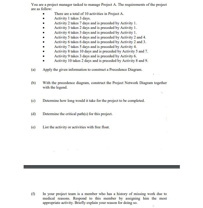 Project Management You are a project manager